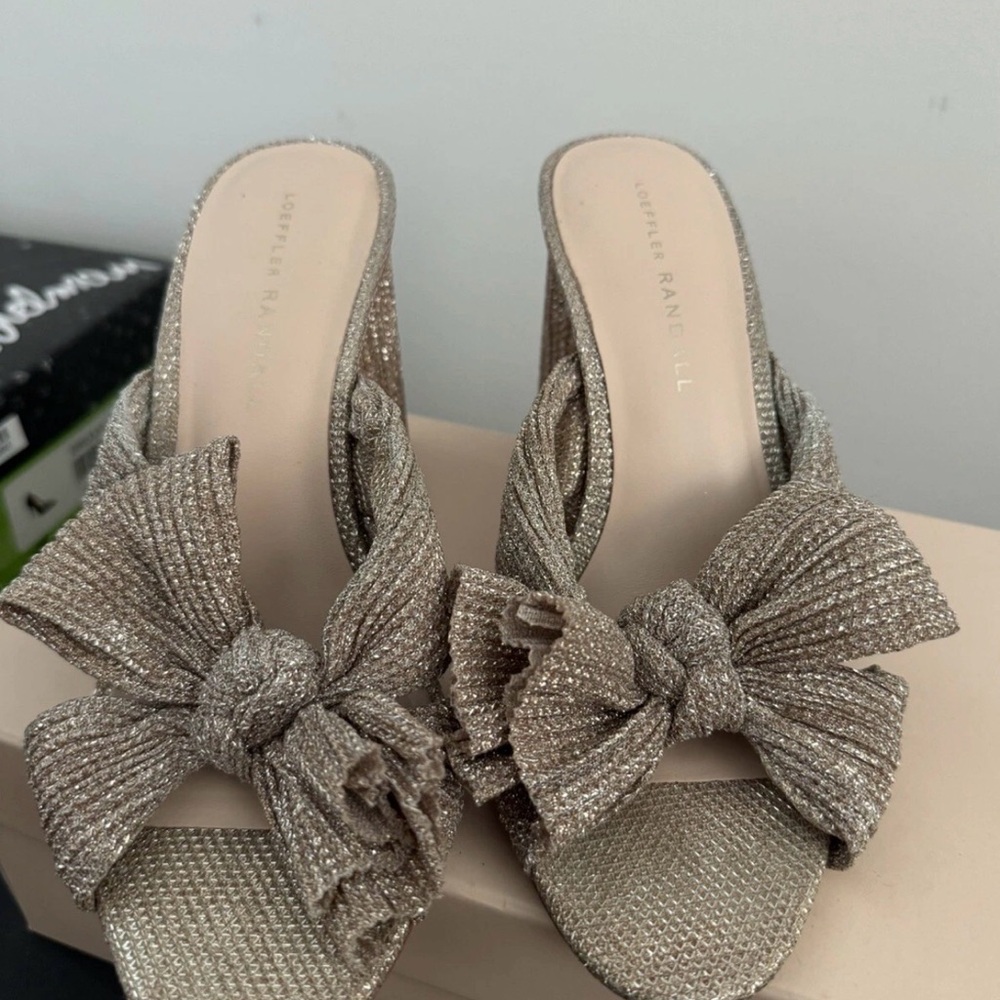 Loeffler Randall Metallic Gold Bow Mules